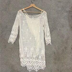 Crochet Lace Bikini Cover-Up with slip Tunic in Ivory